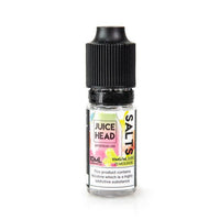 Juice Head Salts 10ml bottle with watermelon lime flavour, black cap, and nicotine warning label.