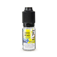 Juice Head Blueberry Lemon 10ml bottle with black cap and yellow label, nicotine warning visible.