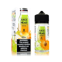 Juice Head Peach Pear e-liquid bottle and packaging, 100ml, 0mg nicotine.