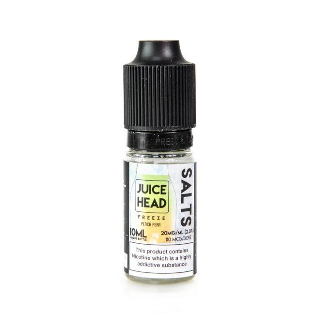 Juice Head Freeze Salts 10ml bottle with black cap, labelled as Peach Pear flavour.