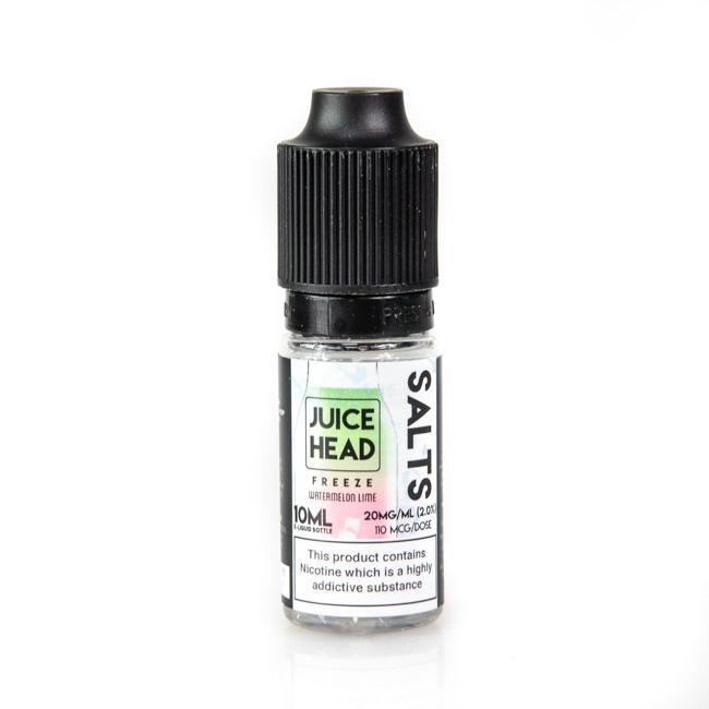 10ml Juice Head Freeze Salts bottle, black cap, labelled "Watermelon Lime," 20mg nicotine.