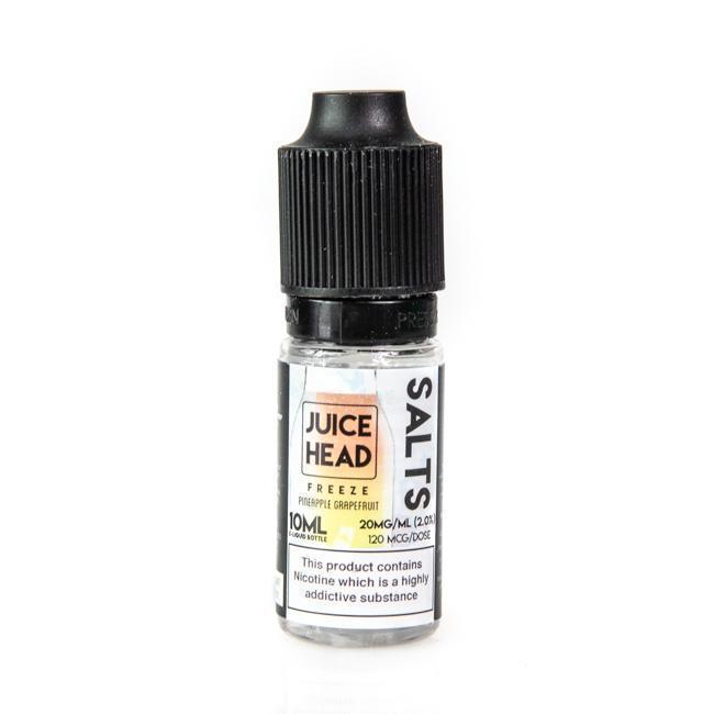 Juice Head Freeze Pineapple Grapefruit 10ml vape bottle with black cap and nicotine warning label.