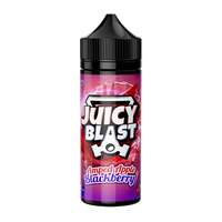 Juicy Blast Amped Apple Blackberry 100ml e-liquid bottle with vibrant purple and red label.