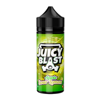 Juicy Blast Apple Sour Lemon vape juice bottle with green label, 100ml size.