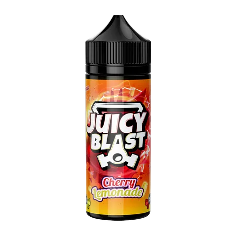 Juicy Blast Cherry Lemonade 100ml vape juice bottle with vibrant red and yellow label design.