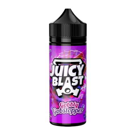 Juicy Blast Gobbly Gobstopper 100ml e-liquid bottle with vibrant purple label design.