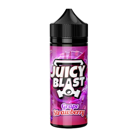 Juicy Blast Grape Strawberry 100ml bottle with vibrant purple and pink label.