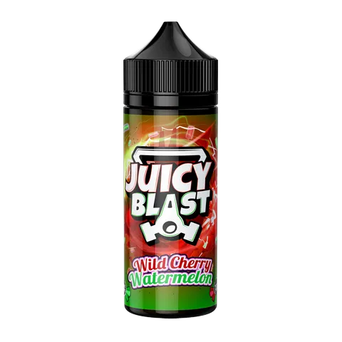 Juicy Blast Wild Cherry Watermelon 100ml e-liquid bottle with vibrant red and green label.