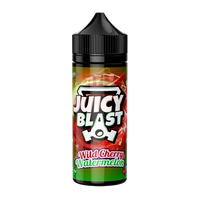 Juicy Blast Wild Cherry Watermelon 100ml e-liquid bottle with vibrant red and green label.