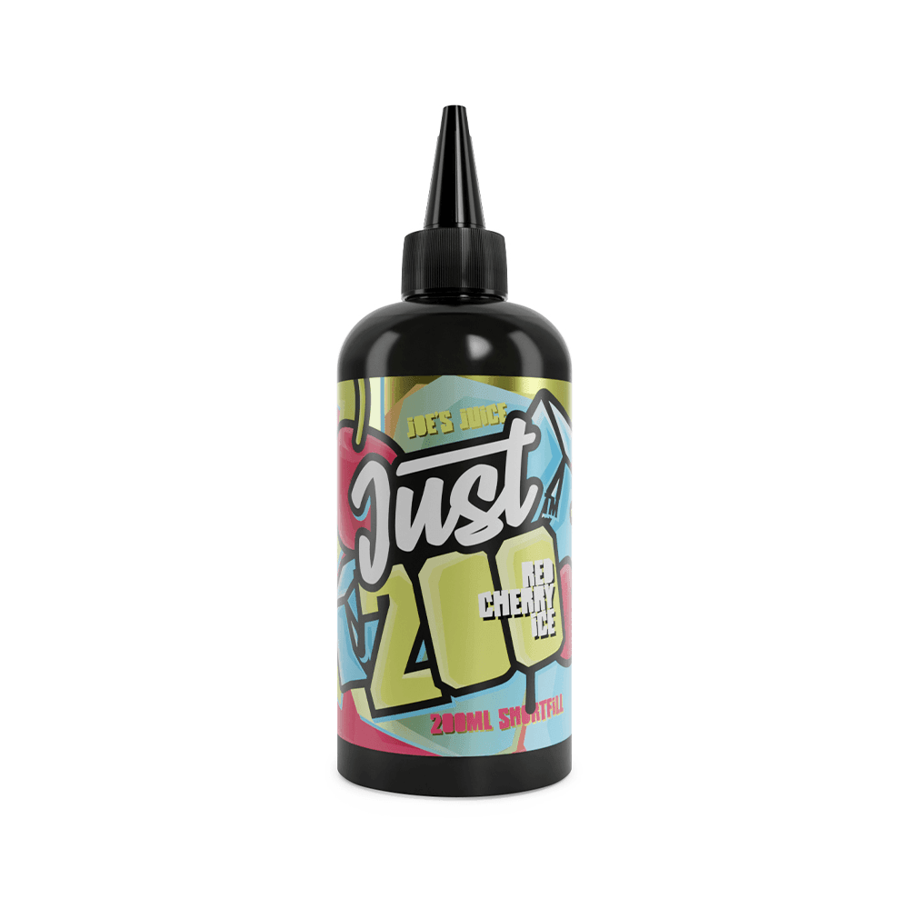 Vibrant vape juice bottle with graffiti-style label, 200ml, red cherry ice flavour.