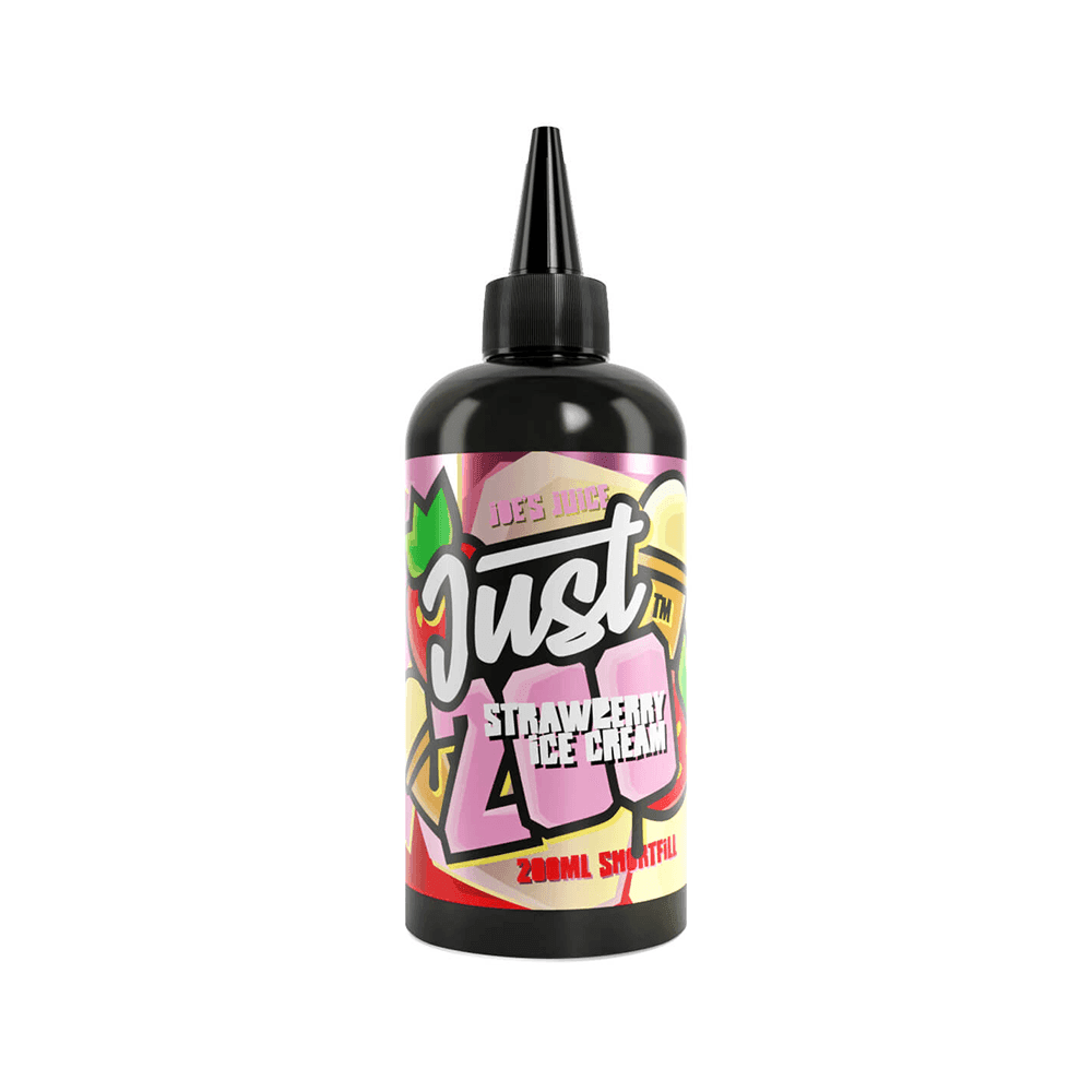 Just 200ml shortfill bottle with strawberry ice cream flavour label.