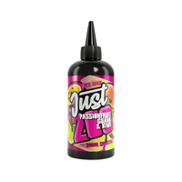 Just Juice 200ml bottle with passionfruit, guava, and kiwi flavour design.