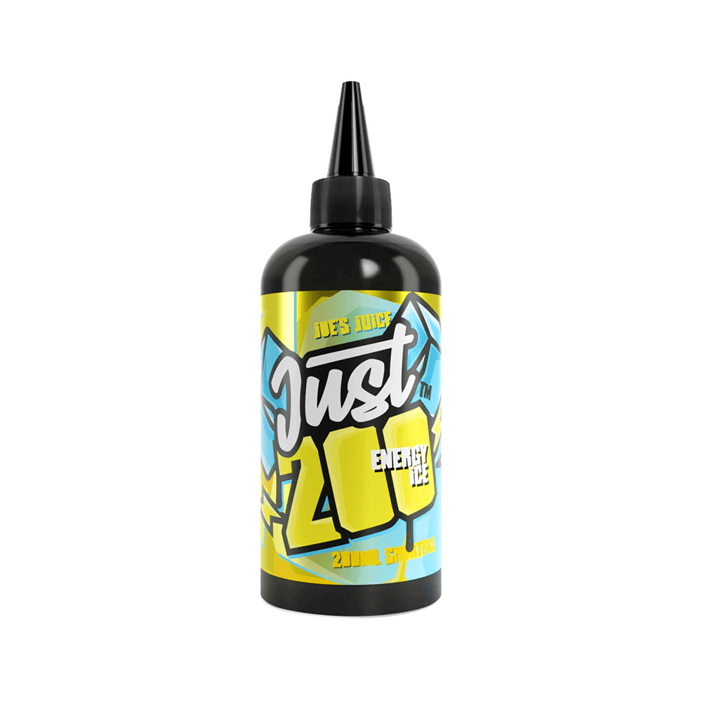 Just Juice 200ml Energy Ice vape shortfill bottle with a vibrant blue and yellow label.