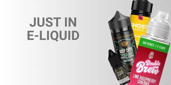 Latest e-liquid arrivals including Double Brew Lime Raspberry Cherry, Deep Cuts Eastern Ice Menthol, and Ghost Shortfills.