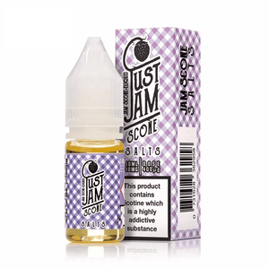 Just Jam Scone Salts 10ml vape juice with purple checkered packaging.