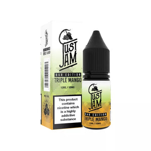 Just Jam Bar Edition Triple Mango 10ml Nic Salt and packaging on a white background