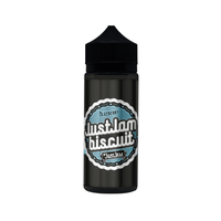 Just Jam Biscuit Blueberry 100ml vape juice bottle with a black cap.