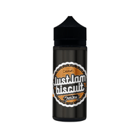 Just Jam Biscuit Caramel vape juice bottle with black cap and orange label.