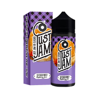 Just Jam Doughnut Raspberry e-liquid bottle and box with purple design.