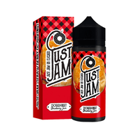 Just Jam Strawberry Doughnut e-liquid bottle and box with red checkered design.