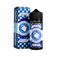 Blueberry Just Jam e-liquid bottle and box with blue checkered design.