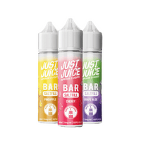 Three Just Juice Bar Saltfill bottles: Pineapple, Cherry, and Grape Aloe flavours.