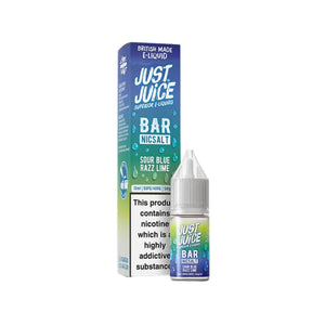 Just Juice Bar Sour Blue Razz Lime 10ml Nic Salt E-liquid - Perfect for Refillable Vape Kits 