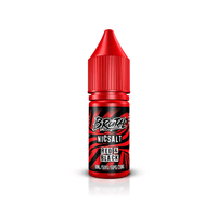 Red and black Just Juice Brutal Nic Salt 10ml bottle with bold design.