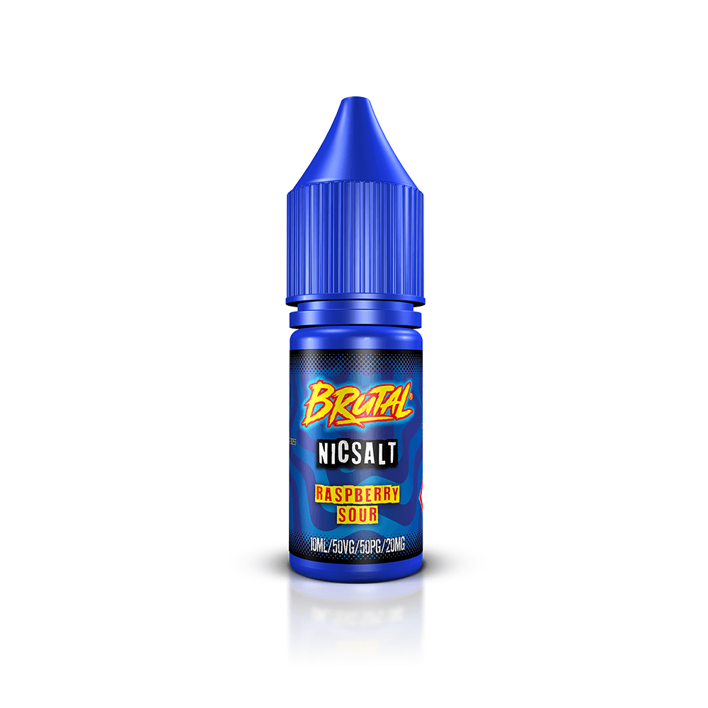 Blue bottle of Just Juice Brutal Nic Salt in Raspberry Sour flavour.