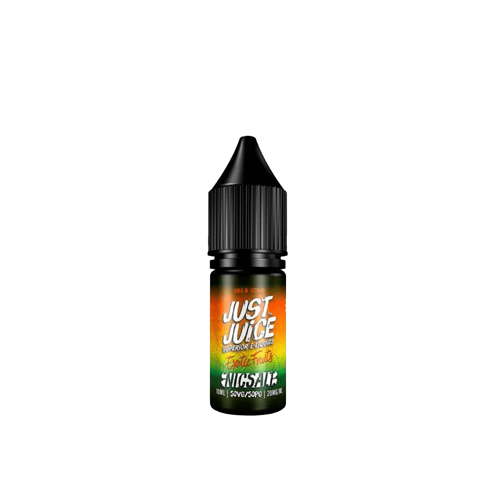 Just Juice Exotic Fruits 10ml e-liquid bottle with vibrant label design.