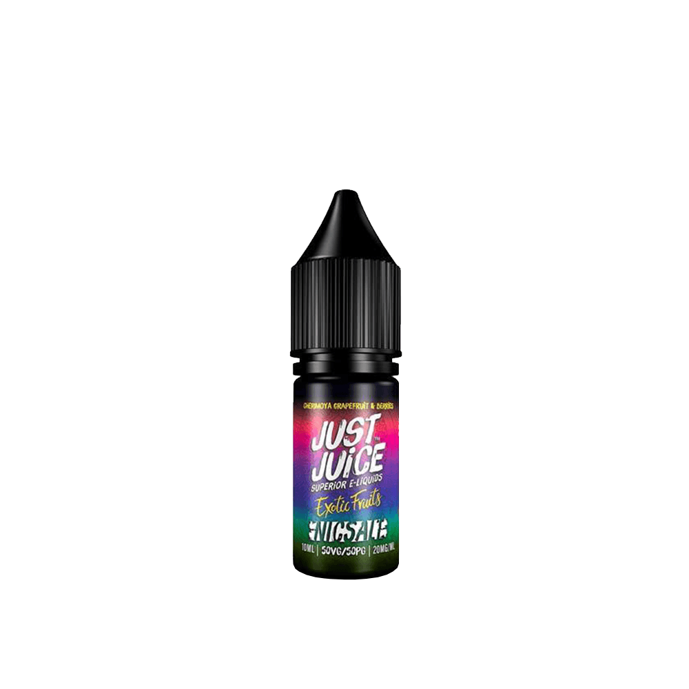 Just Juice Exotic Fruits 10ml vape juice bottle with vibrant label design.