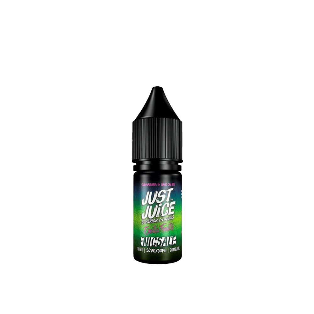 Just Juice Exotic Fruits 10ml e-liquid bottle with vibrant green label.