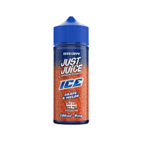 Just Juice Ice Grape & Melon e-liquid bottle, 100ml, blue cap.