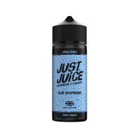 Just Juice Blue Raspberry 100ml e-liquid bottle with a blue label and black cap.