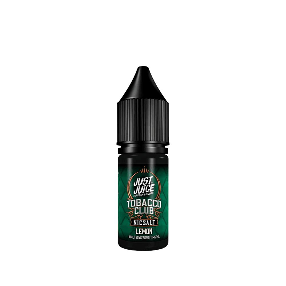 Just Juice Tobacco Club Lemon Nic Salt e-liquid bottle with black cap.