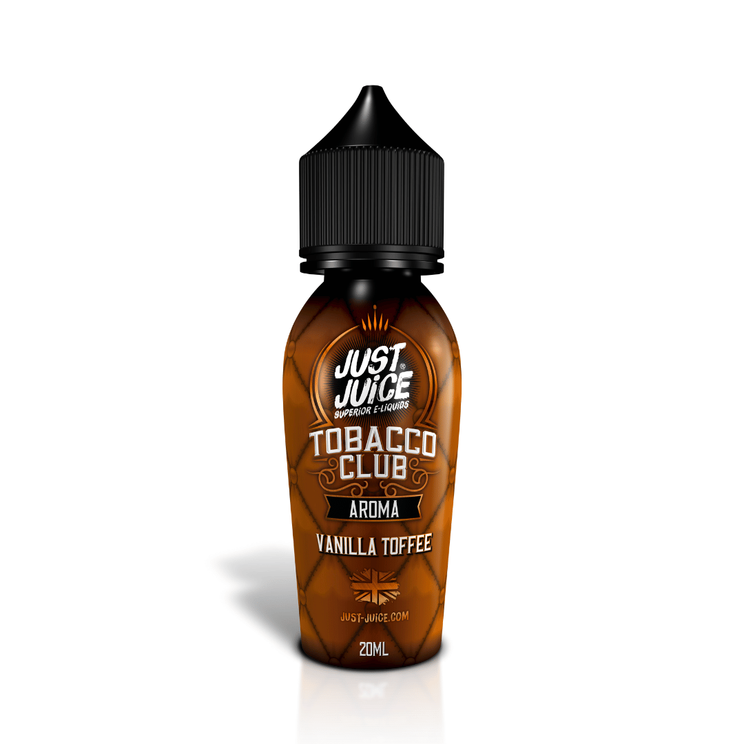 Just Juice Tobacco Club Vanilla Toffee Aroma 20ml bottle with a black cap.