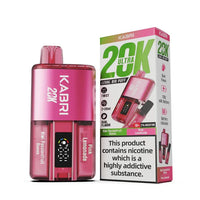 Kabri 20K Ultra Vape Pod Kit in an elegant pink finish, offering the delectable flavours of Kiwi Passionfruit Guava and Pink Lemonade. The device boasts a dual-flavour "Twist to Switch" system, enabling effortless switching between flavours. Powered by a robust 1150mAh rechargeable battery, this vape pod kit delivers up to 20,000 puffs