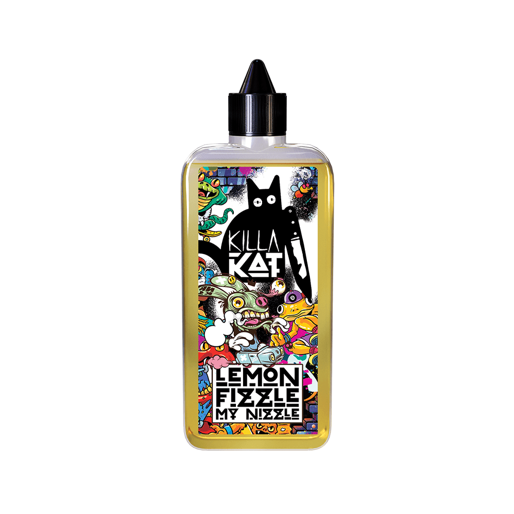 Killa Kat Lemon Fizzle My Nizzle vape juice bottle with colourful, artistic label design.