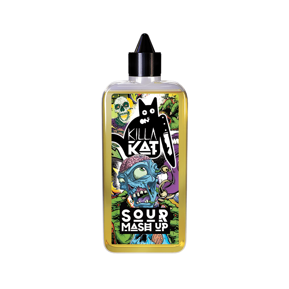 Killa Kat Sour Mash Up vape juice bottle with vibrant, cartoon-style label design.