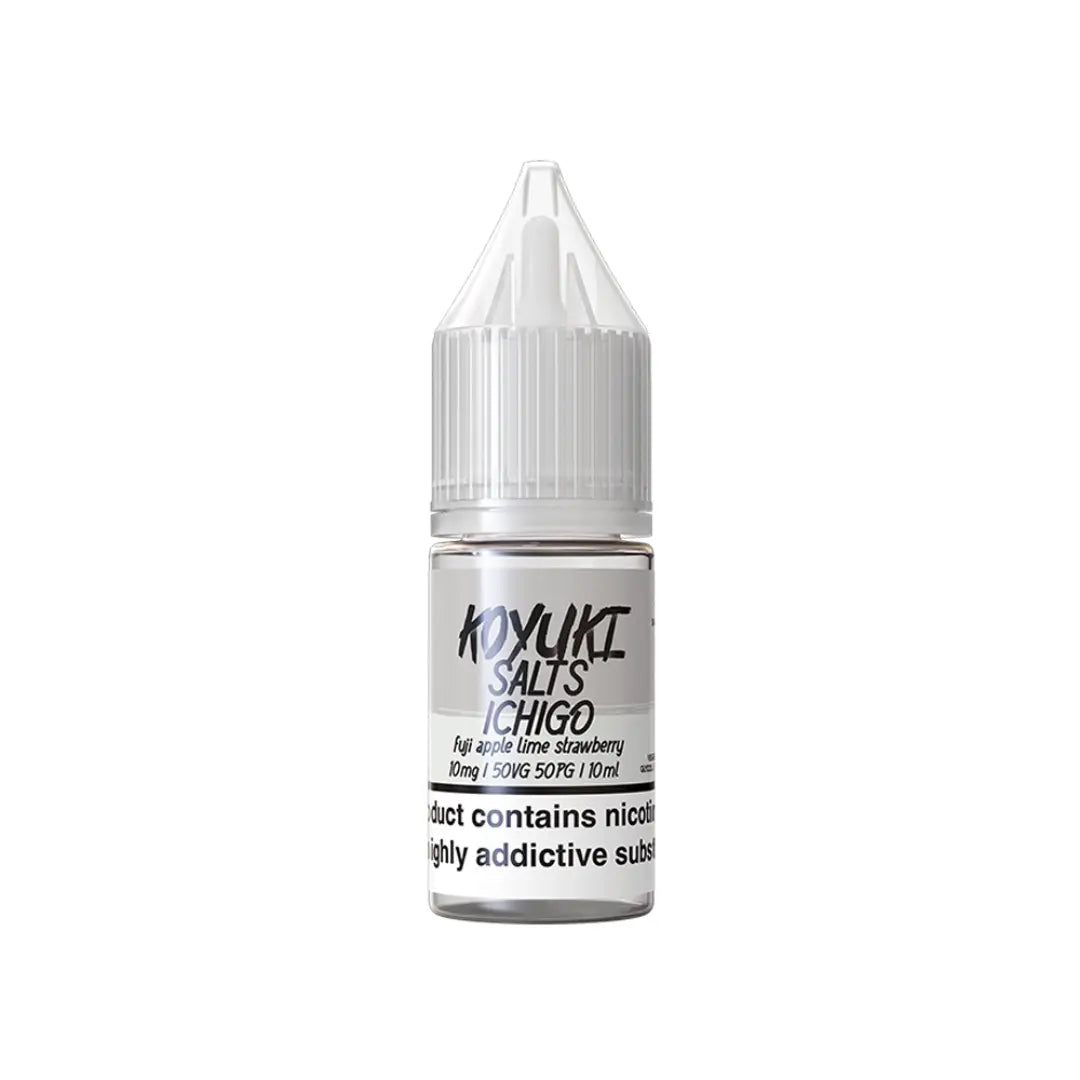 Koyuki Salts Ichigo e-liquid bottle, 10ml, featuring Fuji apple and wild strawberry flavour.