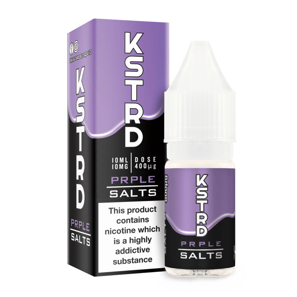 KSTRD Prple Salts 10ml vape juice bottle and box with nicotine warning.