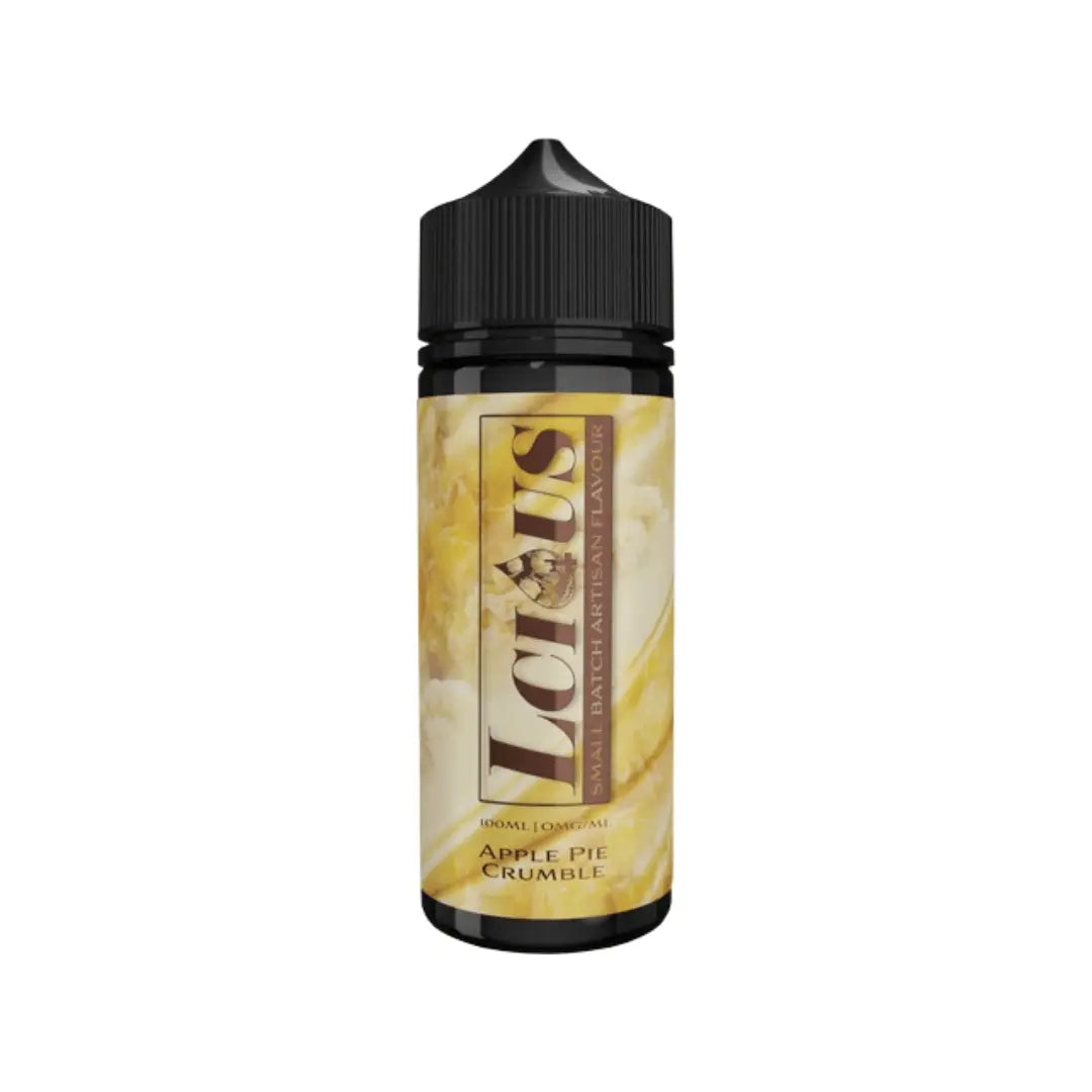 Lciouz e-liquid bottle, 100ml shortfill, Apple Pie Crumble flavour.