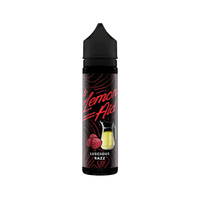 Vape juice bottle labelled "Lemon Aid Luscious Razz" with raspberry and lemon graphics.