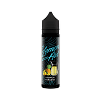 Lemon Aid Tropical Paradise vape juice bottle with fruit and lemonade graphics.