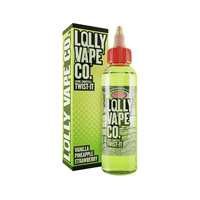 Lolly Vape Co. Twist-It 100ml shortfill e-liquid bottle and box with vanilla, pineapple, strawberry.