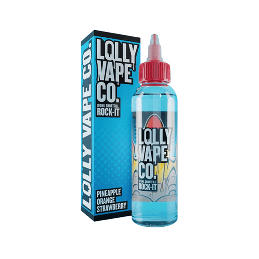 Lolly Vape Co. Rock-It 100ml shortfill e-liquid with pineapple, orange, strawberry flavours.