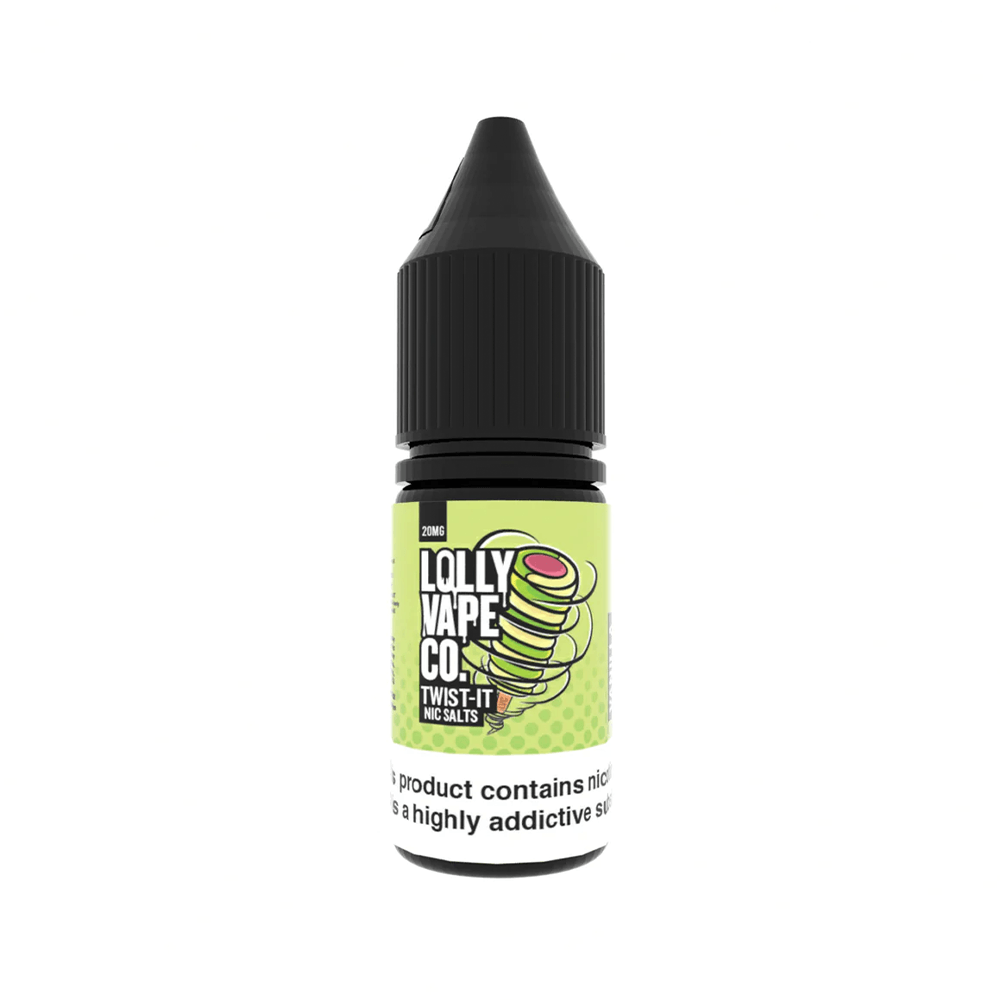 Lolly Vape Co Twist-It Nic Salts 10ml bottle with a lime green label and black cap.