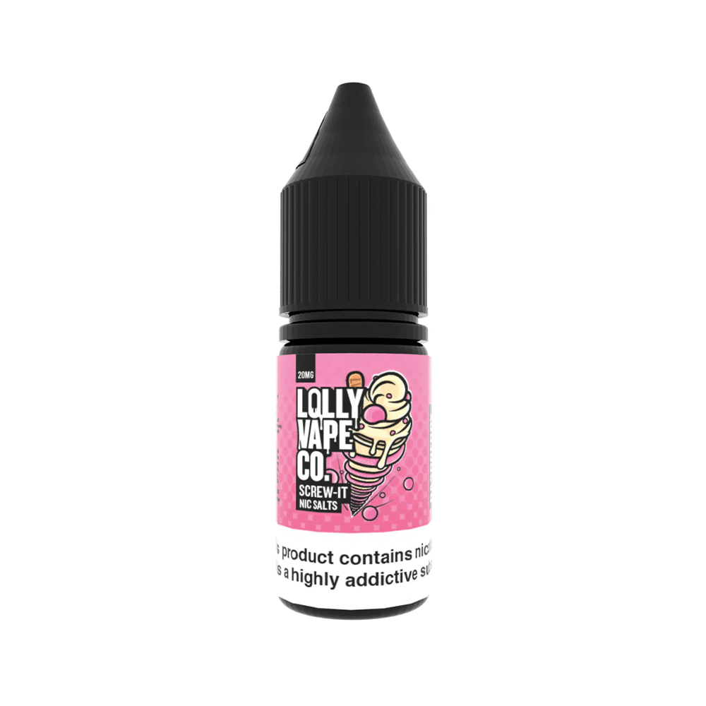 Lolly Vape Co. Screw-It Nic Salts 10ml bottle with pink label featuring an ice lolly graphic.