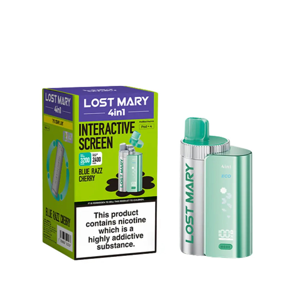 Lost Mary 4-in-1 Pre-Filled Pod Vape Kit Blue Razz Cherry Flavour 