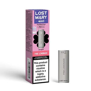 Lost Mary 4-in-1 Pods with Pink Lemonade flavour packaging and pod.